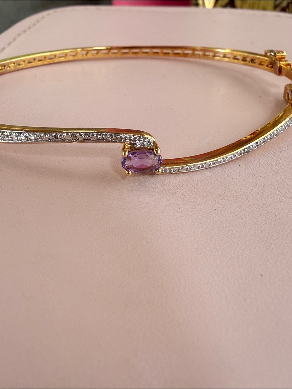 PAJ 18K Gold Plated Genuine Amethyst & Diamond Bangle Bracelet